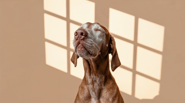 Perro Vizsla disfrutando de la luz del sol y la relajación