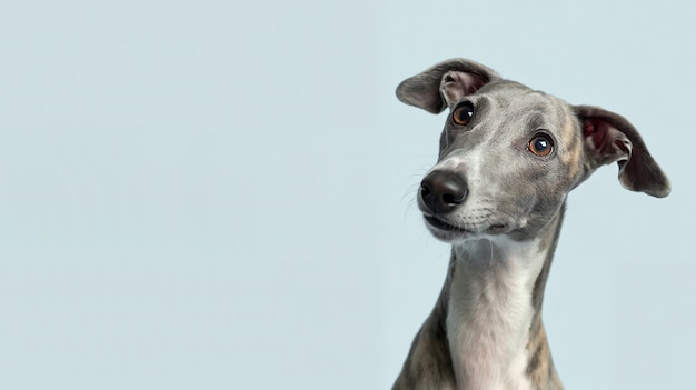 Perro Whippet mirando hacia arriba