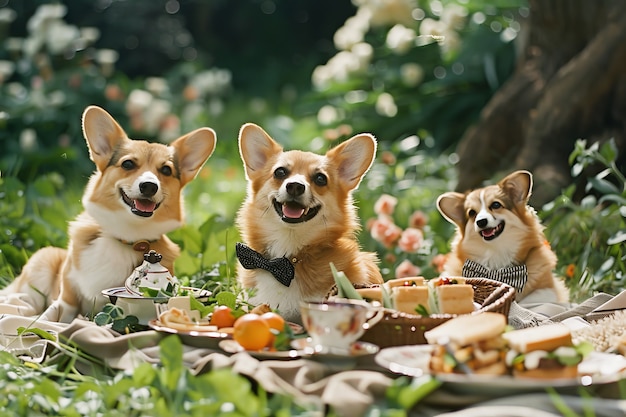 Foto gratuita perros disfrutando de un picnic al aire libre