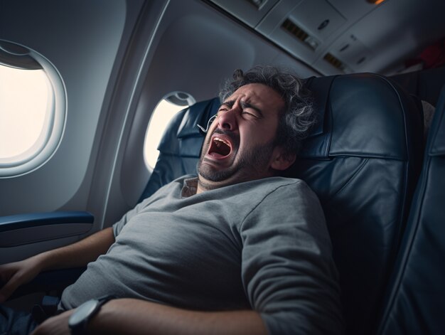 Persona con ansiedad inducida por el vuelo en avión