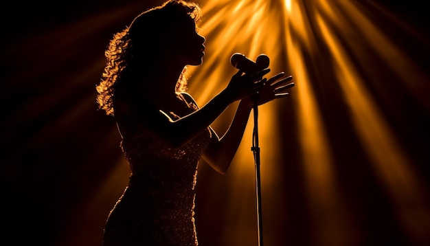 Una persona cantando en el escenario belleza retroiluminada generada por IA