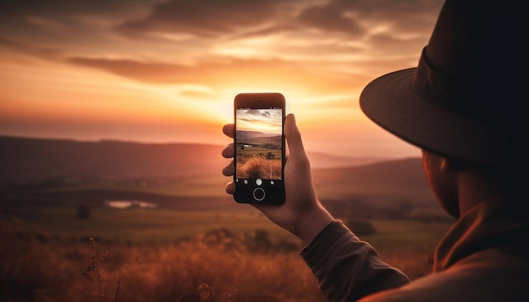 Foto gratuito una persona capturando la belleza de la naturaleza generada por ia
