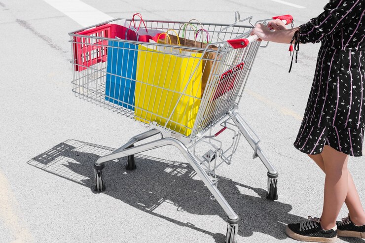 Foto gratuito persona con un carro de la compra