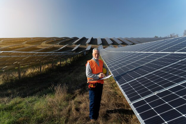 Persona cerca de la planta de energía alternativa