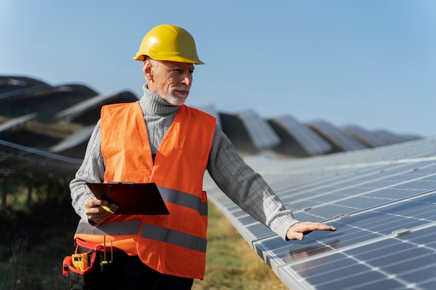 Foto gratuita persona cerca de la planta de energía alternativa