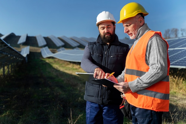 Persona cerca de la planta de energía alternativa