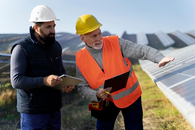 Persona cerca de la planta de energía alternativa