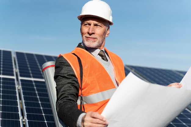 Foto gratuita persona cerca de la planta de energía alternativa