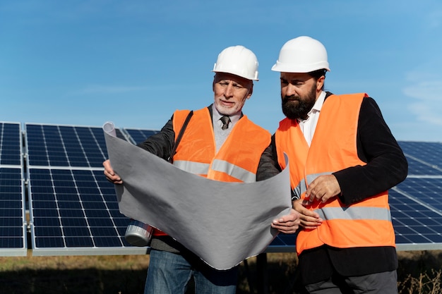 Foto gratuita persona cerca de la planta de energía alternativa