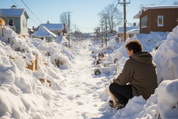 Persona en condiciones extremas de nieve y clima invernal.