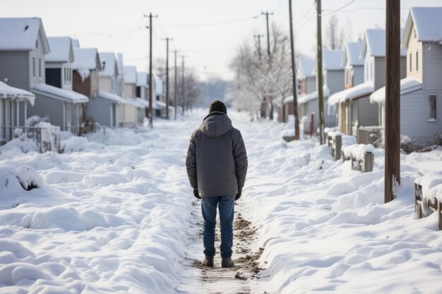 Persona en condiciones extremas de nieve y clima invernal.