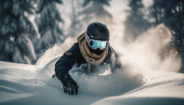 Foto gratuita una persona corre peligro por el snowboard extremo generado por ia