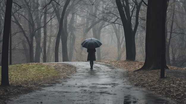 Persona deprimida parada bajo la lluvia