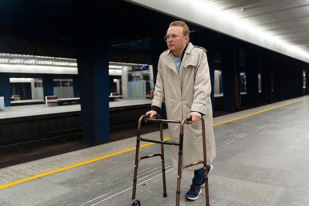 Persona discapacitada que viaja en la ciudad