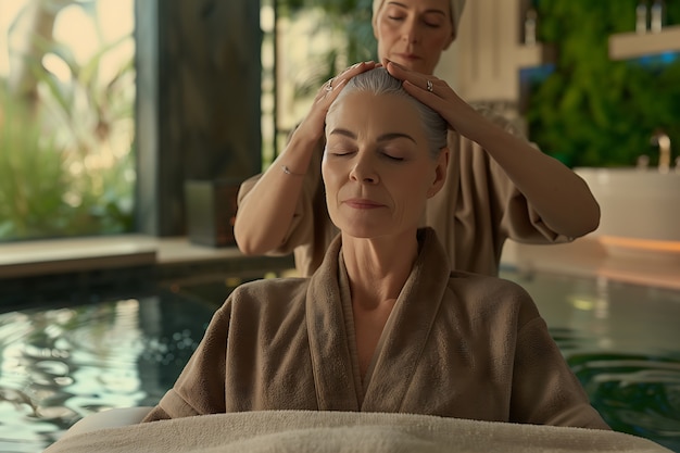 Persona disfrutando de un masaje del cuero cabelludo en un spa