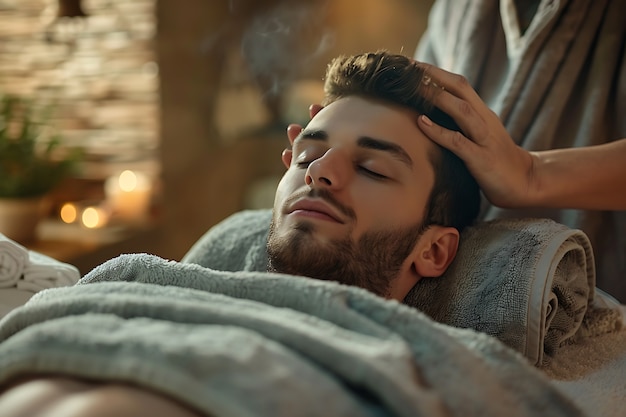 Foto gratuita persona disfrutando de un masaje del cuero cabelludo en un spa