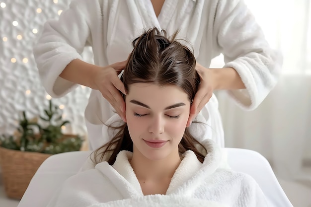 Foto gratuita persona disfrutando de un masaje del cuero cabelludo en un spa