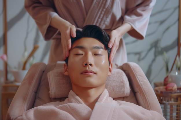 Persona disfrutando de un masaje del cuero cabelludo en un spa