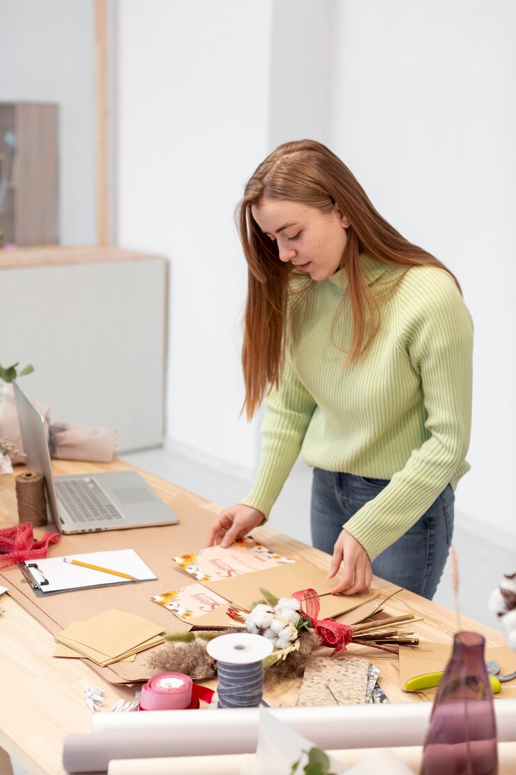 Foto gratuito persona emprendedora de negocios leyendo volantes de rebajas de primavera