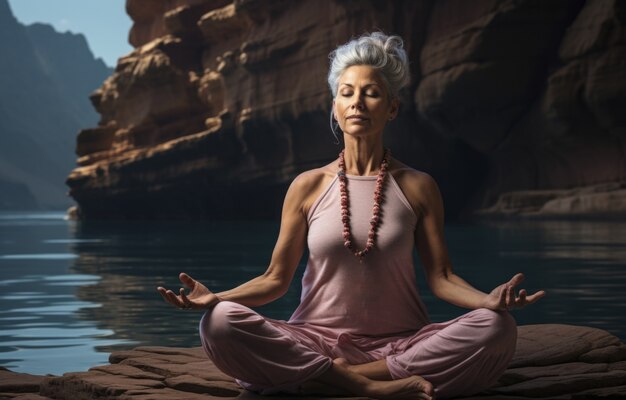 Persona haciendo yoga en la naturaleza.