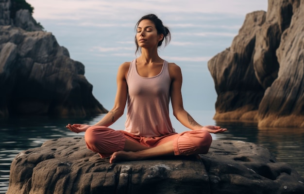 Persona haciendo yoga en la naturaleza.