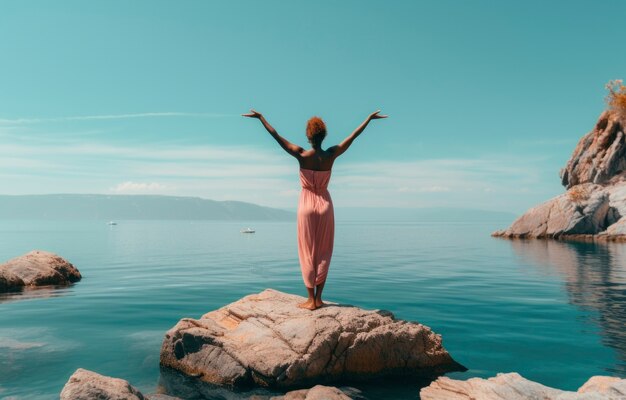 Persona haciendo yoga en la naturaleza.