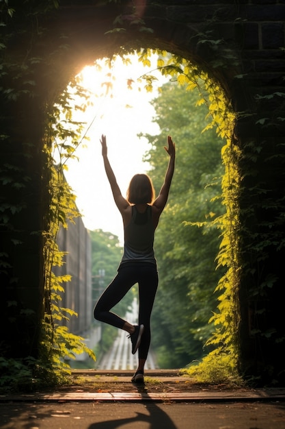 Persona haciendo yoga en la naturaleza.