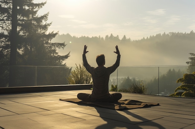 Persona haciendo yoga en la naturaleza.