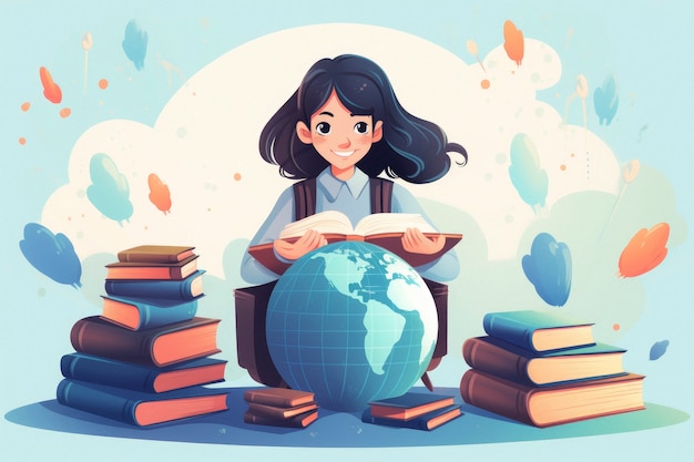 Persona con libros en estilo de arte digital para el día de la educación