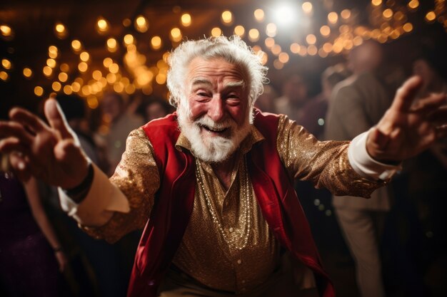Una persona mayor bailando y divirtiéndose en el club.