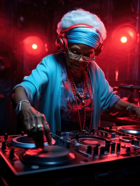 Persona mayor DJ en el club