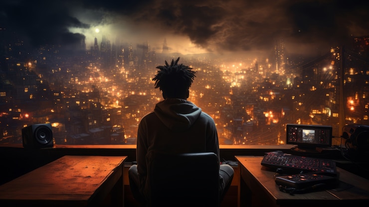 Foto gratuito persona mirando el cielo místico futurista de otro mundo