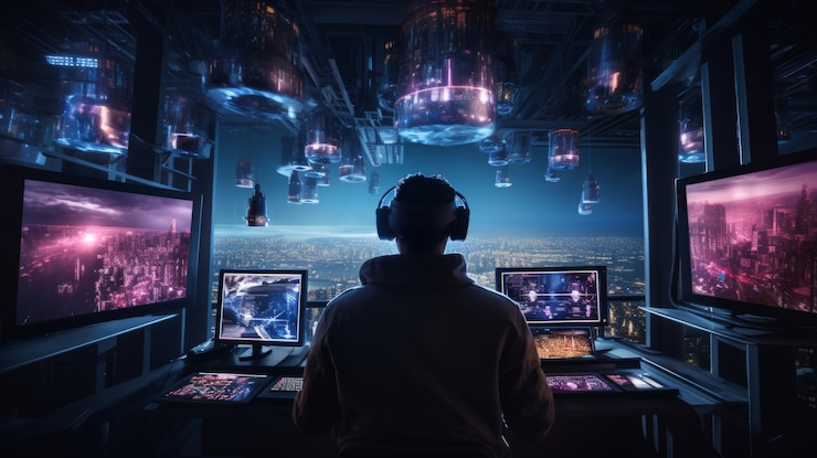Foto gratuito persona mirando el cielo místico futurista de otro mundo