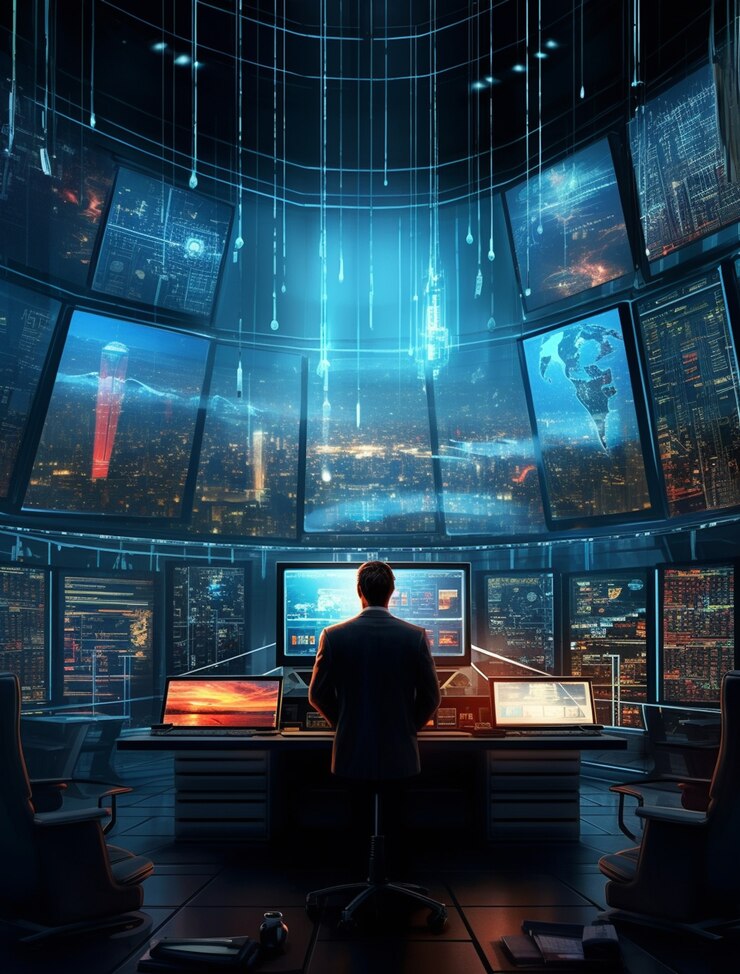 Foto gratuito persona de negocios en un entorno empresarial futurista