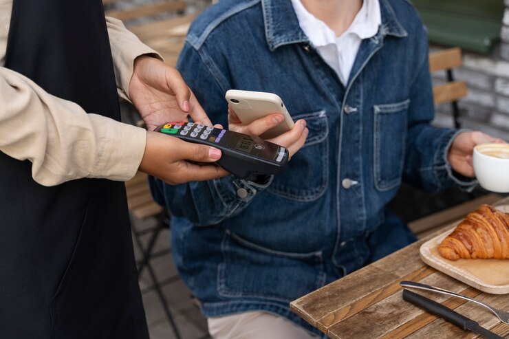 Foto gratuito persona pagando usando tecnología nfc