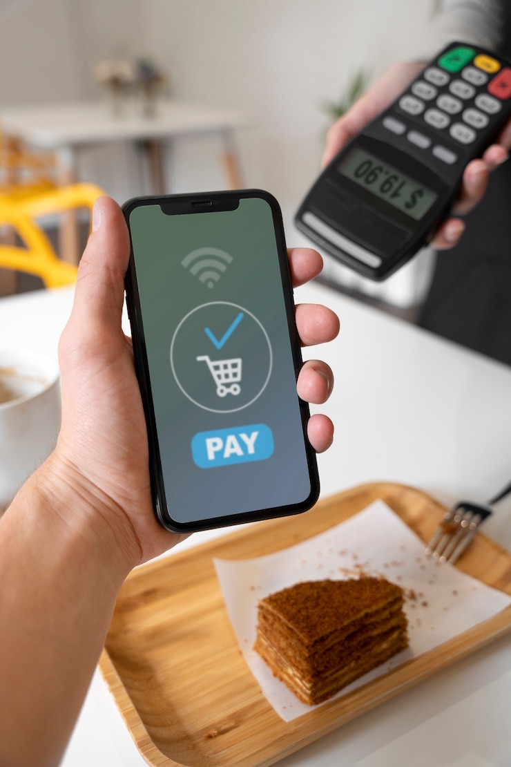 Foto gratuito persona pagando usando tecnología nfc