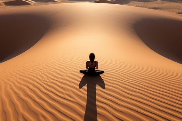 Foto gratuita persona practicando meditación de yoga en el desierto.