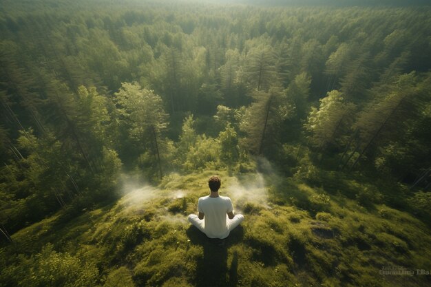 Persona practicando yoga meditación al aire libre en la naturaleza