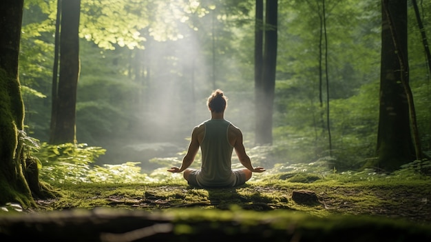 Persona practicando yoga meditación al aire libre en la naturaleza