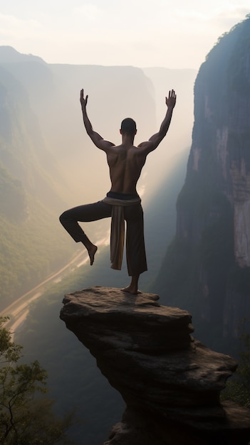 Foto gratuita persona practicando yoga meditación al aire libre en la naturaleza