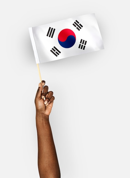 Foto gratuita persona que agita la bandera de corea del sur