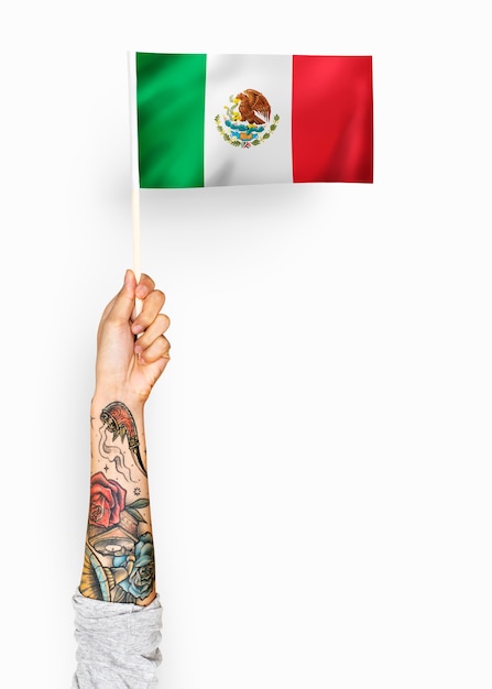 Persona que agita la bandera de los Estados Unidos Mexicanos