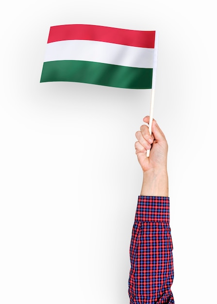 Persona que agita la bandera de Hungría