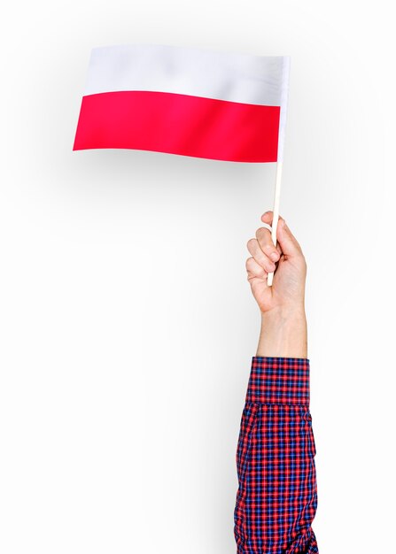 Persona que agita la bandera de la República de Polonia