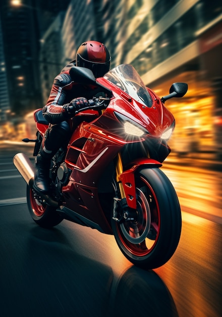 Persona que conduce una motocicleta potente a alta velocidad