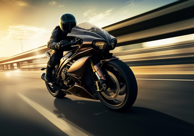 Persona que conduce una motocicleta potente a alta velocidad