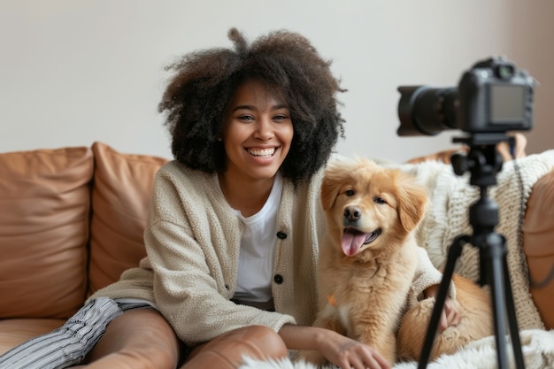 Persona que crea contenido en línea con sus mascotas