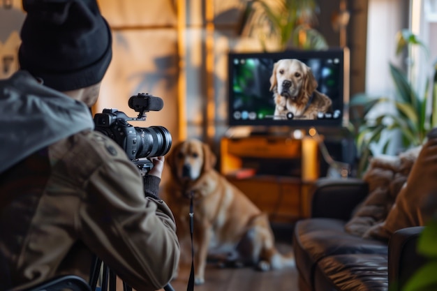 Persona que crea contenido en línea con sus mascotas