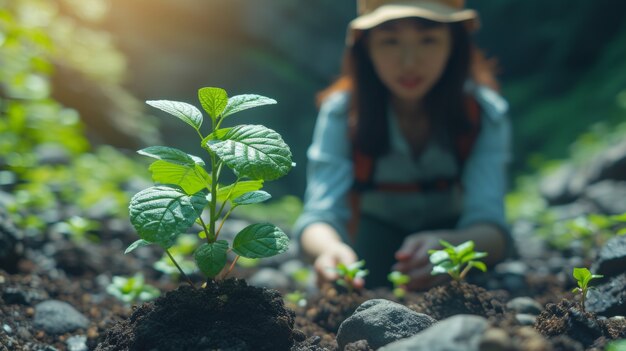 Persona que cuida y protege a la madre tierra para el día de la tierra