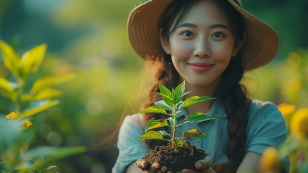 Persona que cuida y protege a la madre tierra para el día de la tierra